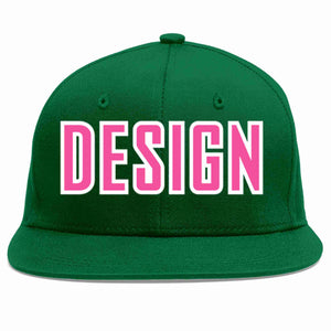 Conception personnalisée de casquette de baseball de sport à avant-toit plat vert rose-blanc pour hommes/femmes/jeunes