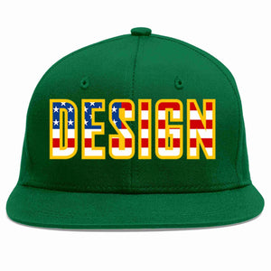 Custom Green Vintage USA Flag-Gold Flat Eaves Sport Baseball Cap Design for Men/Women/Youth