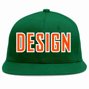 Custom Green Orange-White Flat Eaves Sport Baseball Cap Design for Men/Women/Youth