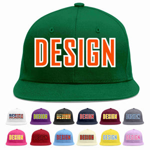 Custom Green Orange-White Flat Eaves Sport Baseball Cap Design for Men/Women/Youth