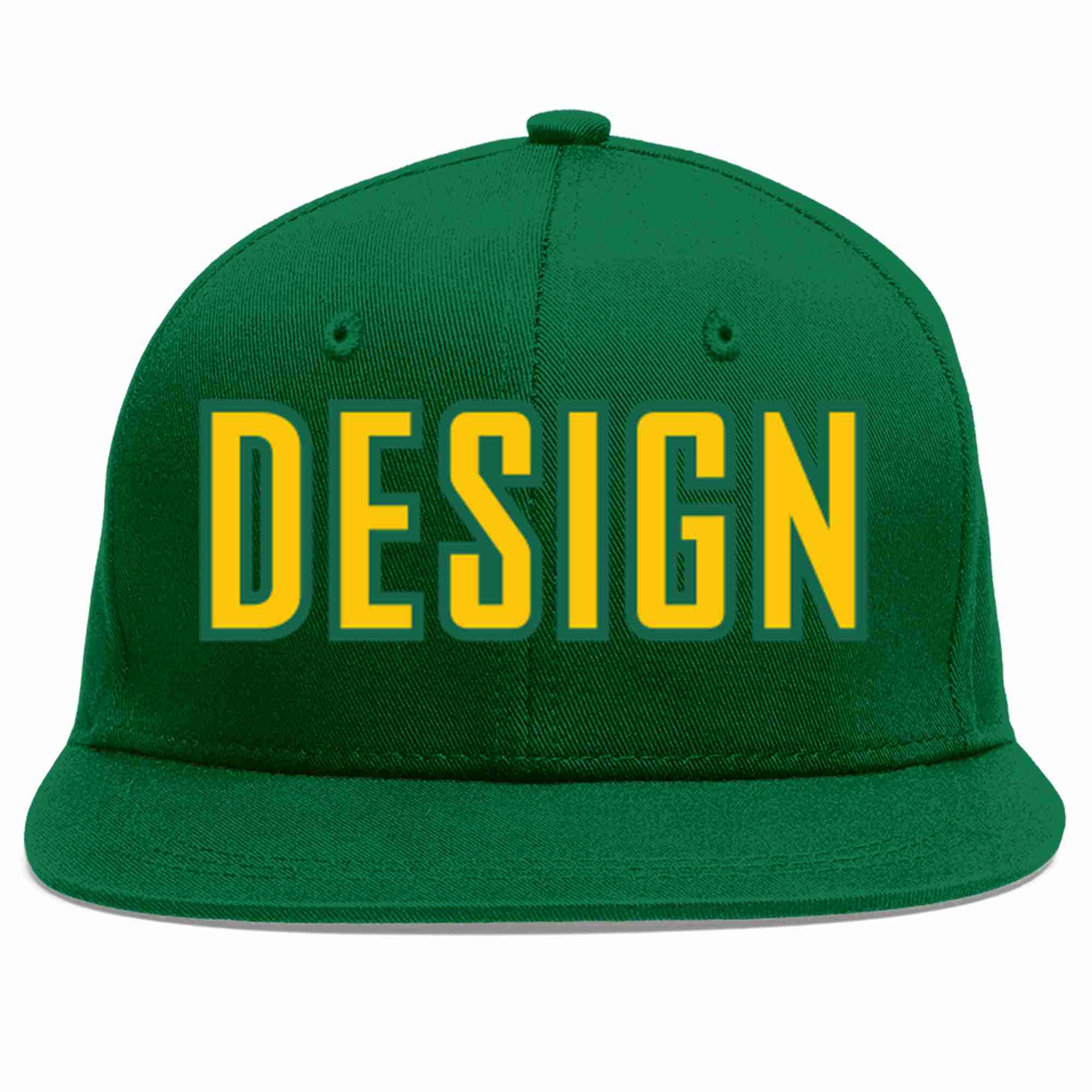 Custom Green Gold-Kelly Green Flat Eaves Sport Baseball Cap Design for Men/Women/Youth