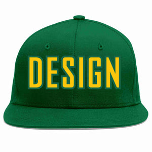 Conception personnalisée de casquette de baseball de sport à avant-toit plat vert or-Kelly vert pour hommes/femmes/jeunes