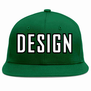 Conception personnalisée de casquette de baseball de sport à avant-toit plat vert blanc-noir pour hommes/femmes/jeunes