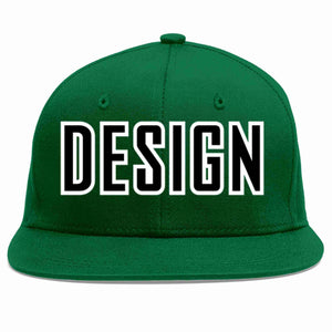 Custom Green Black-White Flat Eaves Sport Baseball Cap Design for Men/Women/Youth