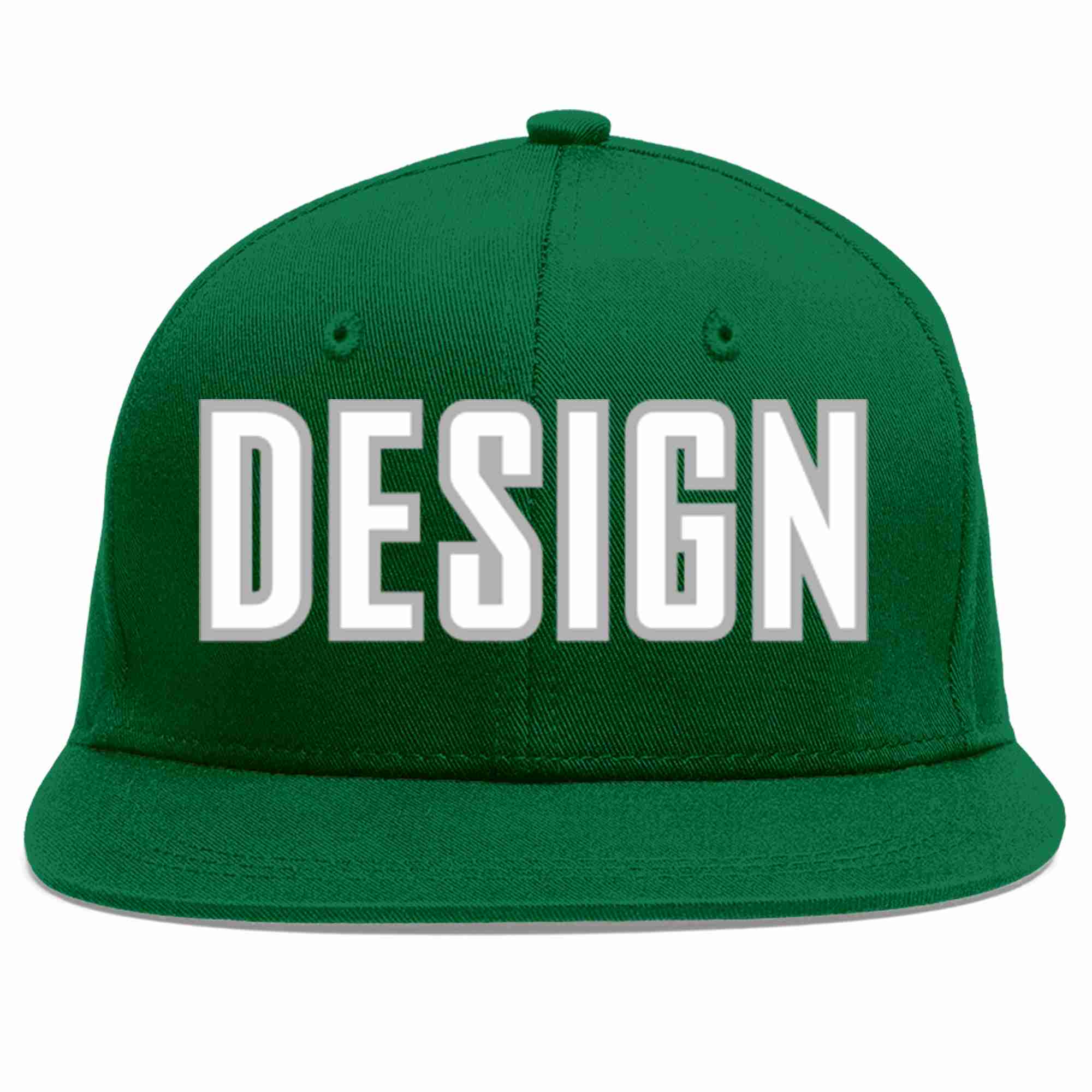 Conception personnalisée de casquette de baseball de sport à avant-toit plat vert blanc-gris pour hommes/femmes/jeunes