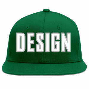 Custom Green White-Gray Flat Eaves Sport Baseball Cap Design for Men/Women/Youth