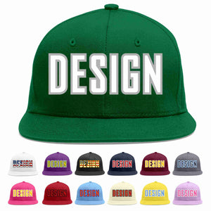 Custom Green White-Gray Flat Eaves Sport Baseball Cap Design for Men/Women/Youth