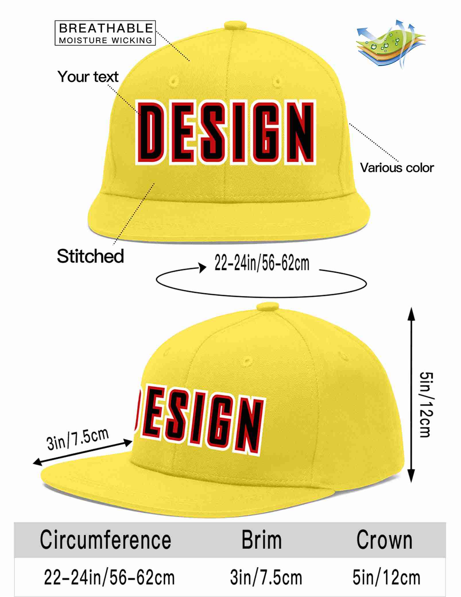 Custom Light Gold Black-Red Flat Eaves Sport Baseball Cap Design for Men/Women/Youth