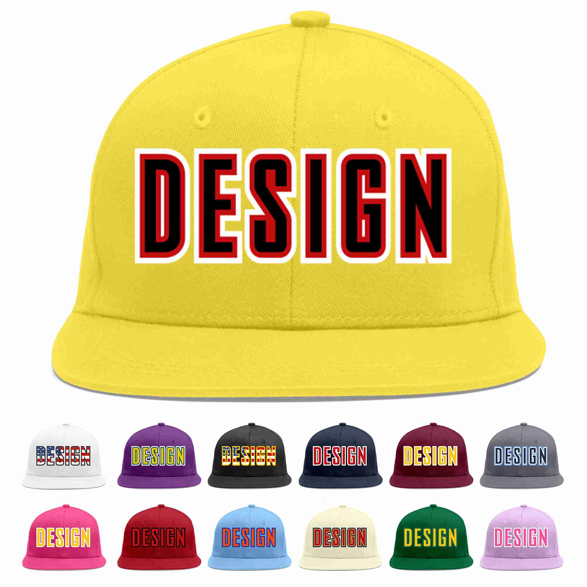 Custom Light Gold Black-Red Flat Eaves Sport Baseball Cap Design for Men/Women/Youth