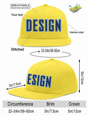 Custom Light Gold Navy-Light Blue Flat Eaves Sport Baseball Cap Design for Men/Women/Youth