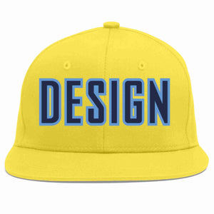 Custom Light Gold Navy-Light Blue Flat Eaves Sport Baseball Cap Design for Men/Women/Youth