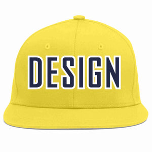 Custom Light Gold Navy-White Flat Eaves Sport Baseball Cap Design for Men/Women/Youth