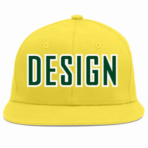 Custom Light Gold Green-White Flat Eaves Sport Baseball Cap Design for Men/Women/Youth