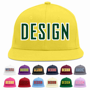 Custom Light Gold Green-White Flat Eaves Sport Baseball Cap Design for Men/Women/Youth