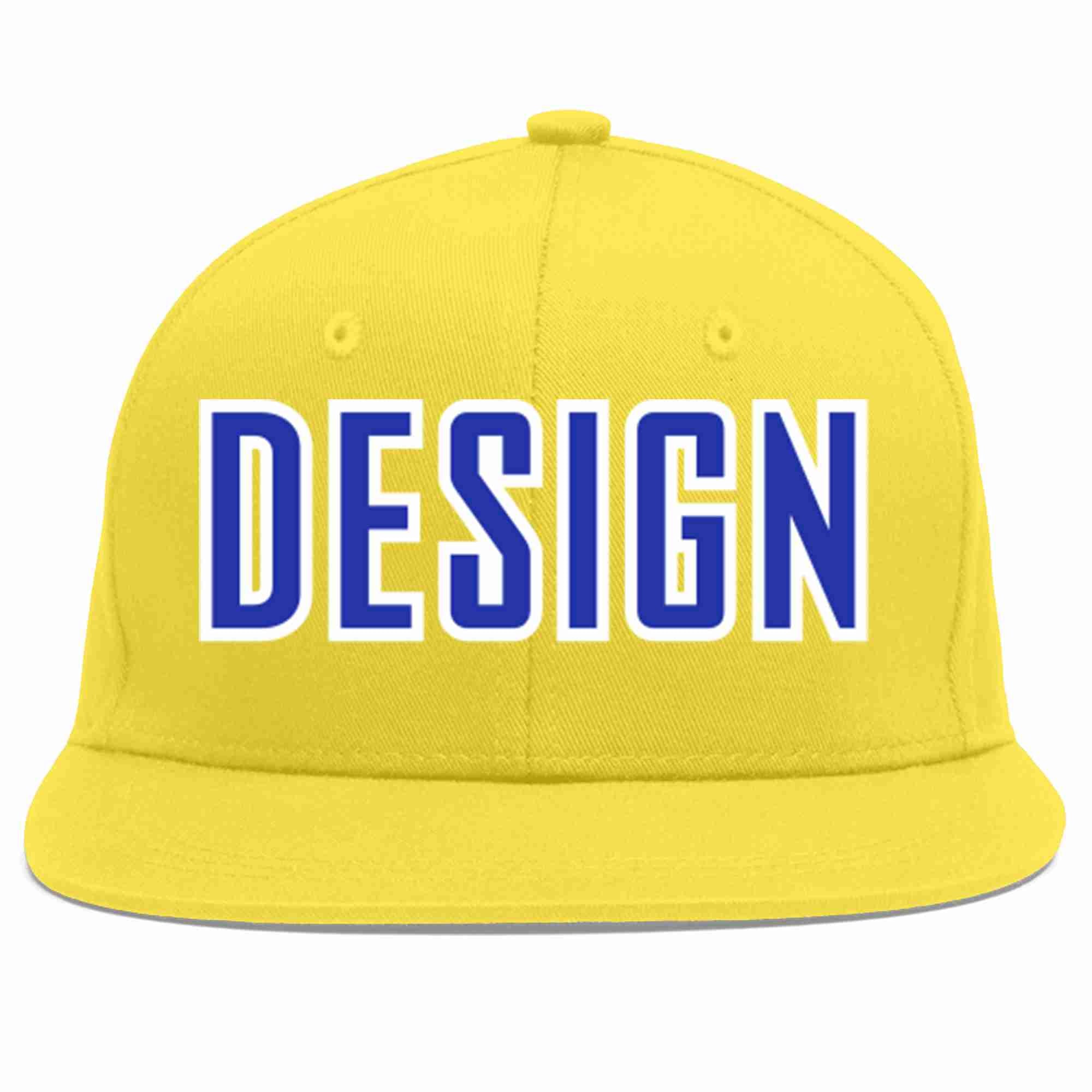 Custom Light Gold Royal-White Flat Eaves Sport Baseball Cap Design for Men/Women/Youth