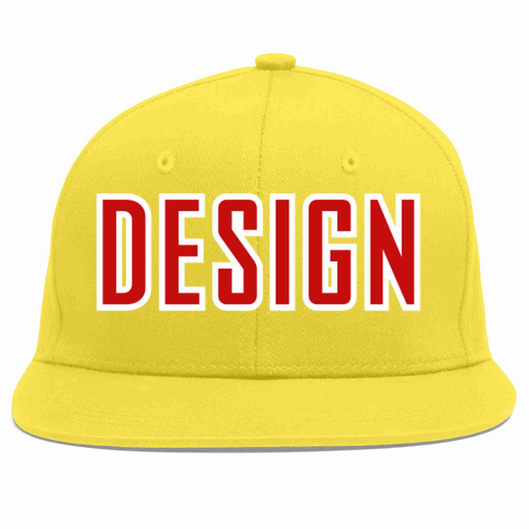 Custom Light Gold Red-White Flat Eaves Sport Baseball Cap Design for Men/Women/Youth