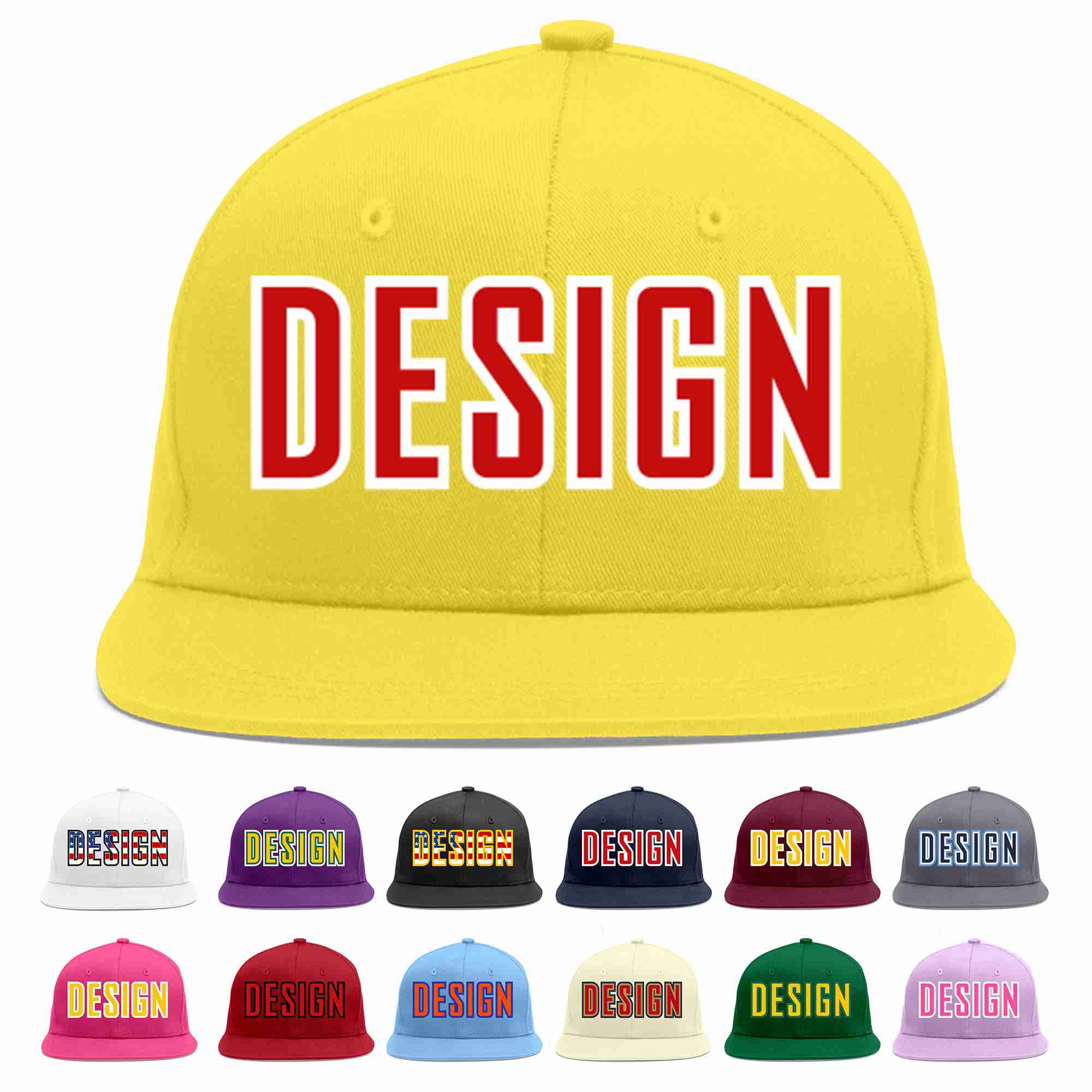 Custom Light Gold Red-White Flat Eaves Sport Baseball Cap Design for Men/Women/Youth