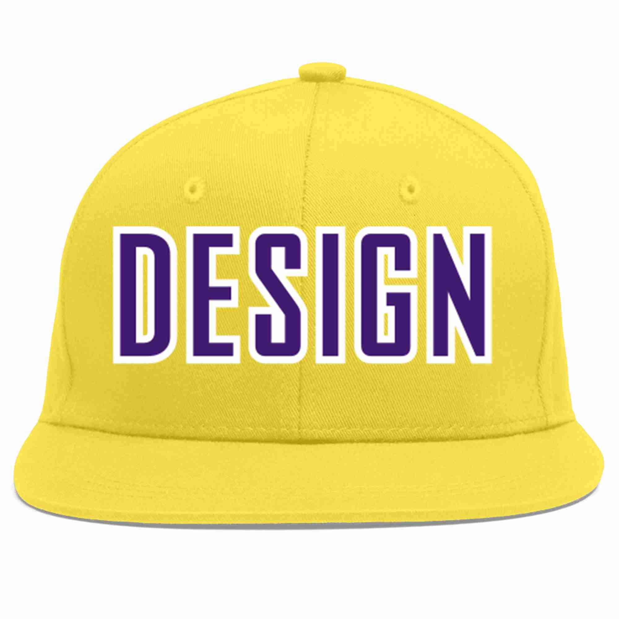 Custom Light Gold purple-White Flat Eaves Sport Baseball Cap Design for Men/Women/Youth