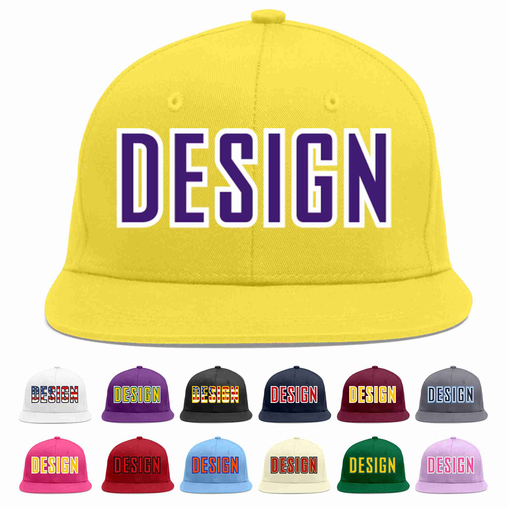 Custom Light Gold purple-White Flat Eaves Sport Baseball Cap Design for Men/Women/Youth