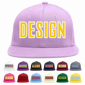 Custom Light Purple Gold-White Flat Eaves Sport Baseball Cap Design for Men/Women/Youth