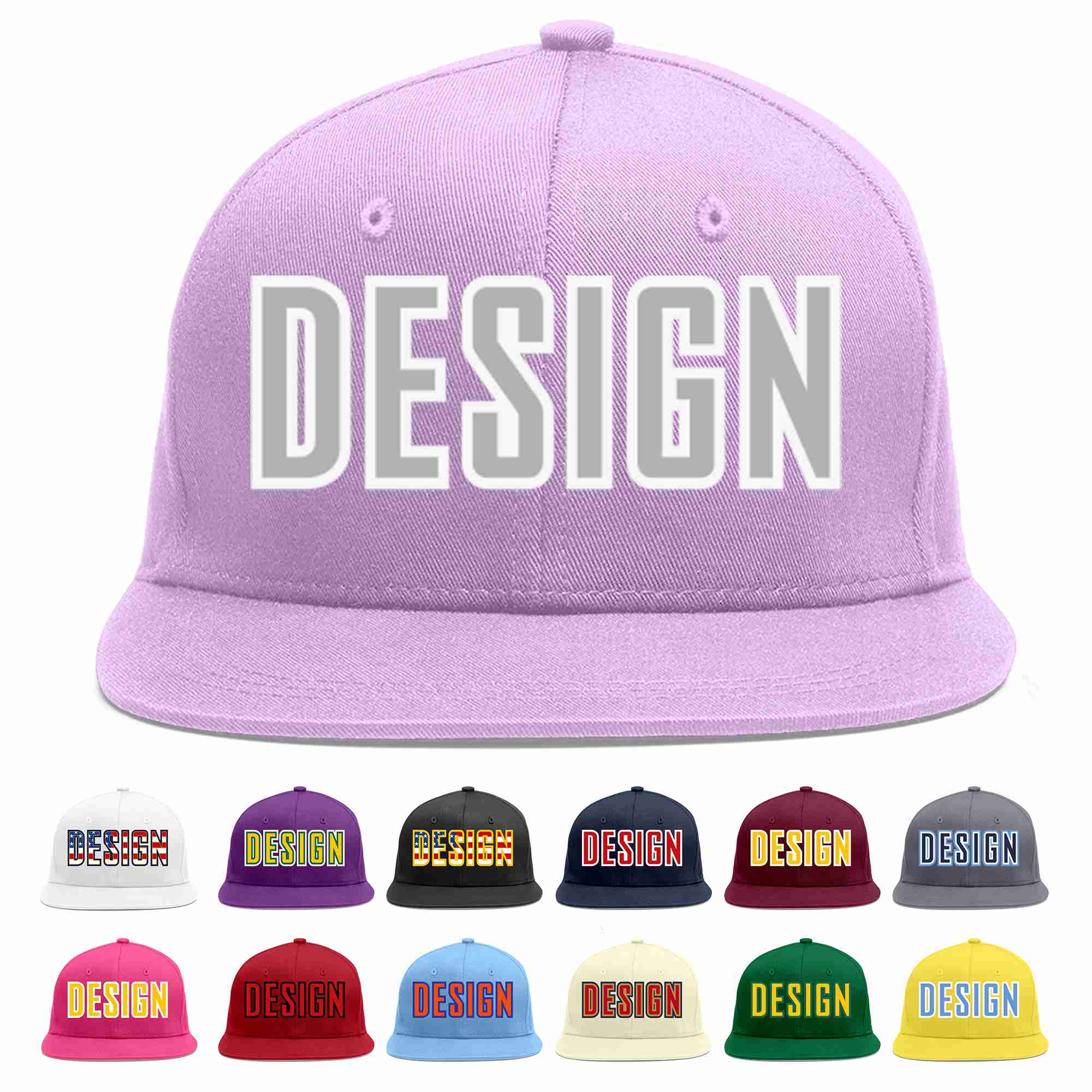 Custom Light Purple Gray-White Flat Eaves Sport Baseball Cap Design for Men/Women/Youth