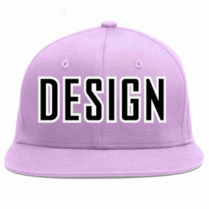 Custom Light Purple Black-White Flat Eaves Sport Baseball Cap Design for Men/Women/Youth