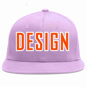 Custom Light Purple Orange-White Flat Eaves Sport Baseball Cap Design for Men/Women/Youth