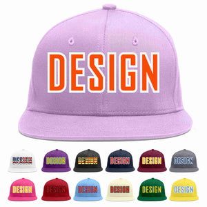 Custom Light Purple Orange-White Flat Eaves Sport Baseball Cap Design for Men/Women/Youth