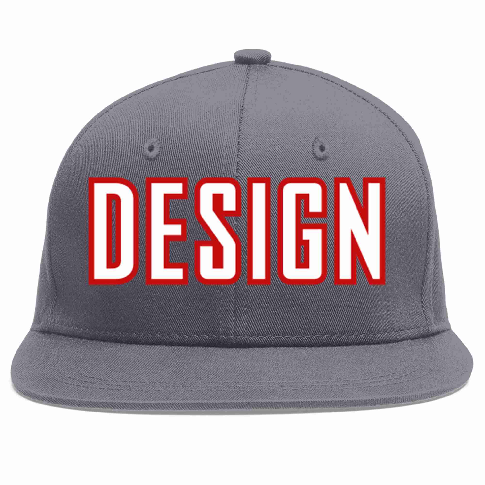 Custom Dark Gray White-Red Flat Eaves Sport Baseball Cap Design for Men/Women/Youth