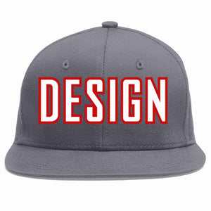 Custom Dark Gray White-Red Flat Eaves Sport Baseball Cap Design for Men/Women/Youth