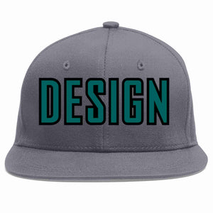 Custom Dark Gray Aqua-Black Flat Eaves Sport Baseball Cap Design for Men/Women/Youth