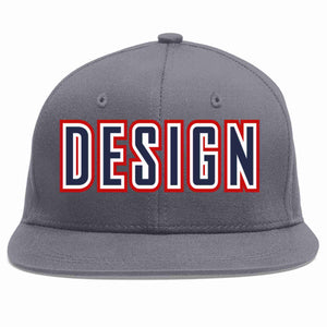 Conception personnalisée de casquette de baseball de sport à avant-toit plat gris foncé marine-blanc pour hommes/femmes/jeunes