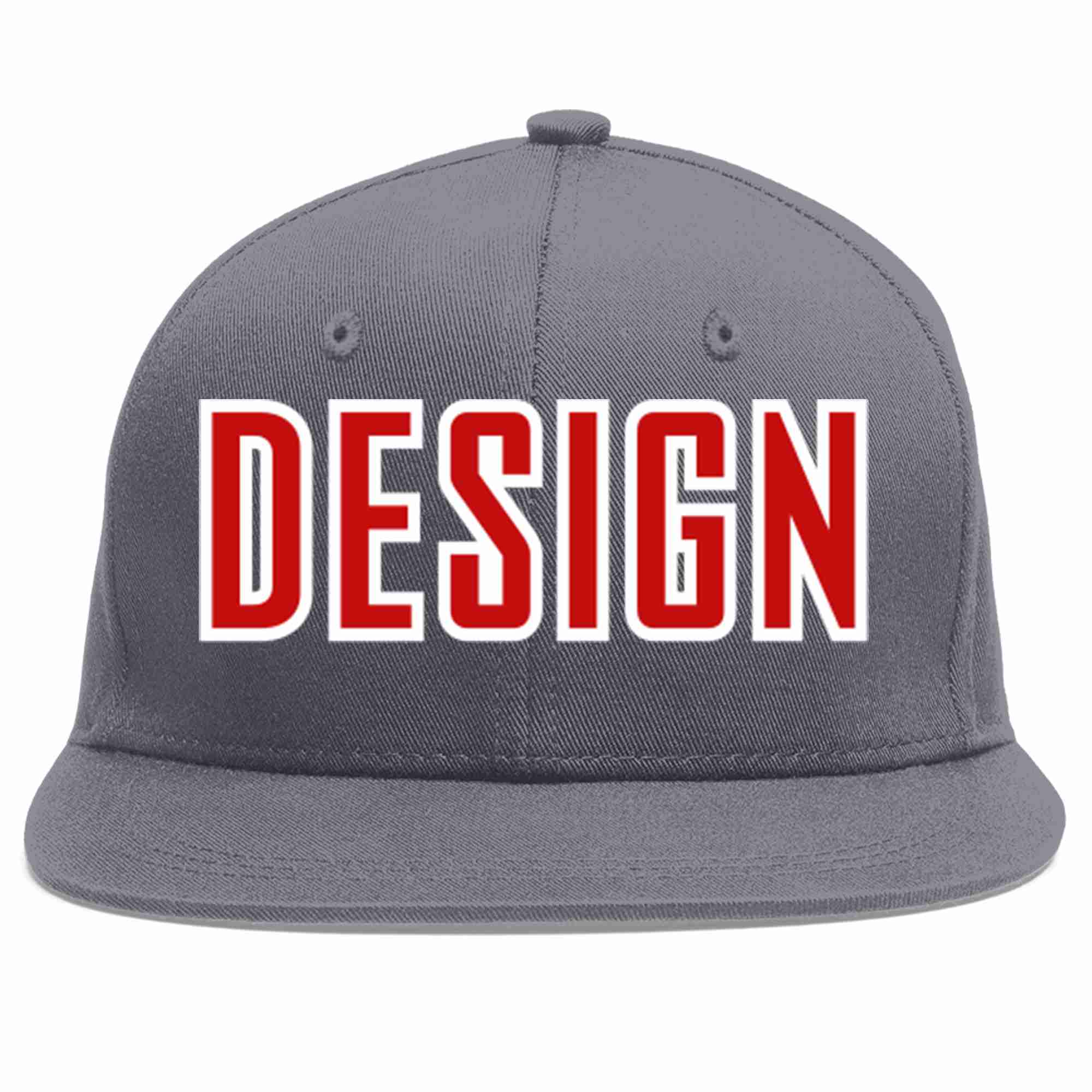 Custom Dark Gray Red-White Flat Eaves Sport Baseball Cap Design for Men/Women/Youth