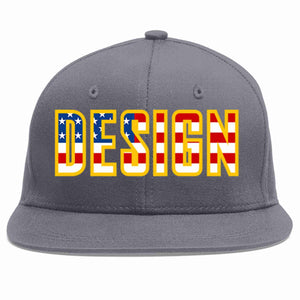 Custom Dark Gray Vintage USA Flag-Gold Flat Eaves Sport Baseball Cap Design for Men/Women/Youth