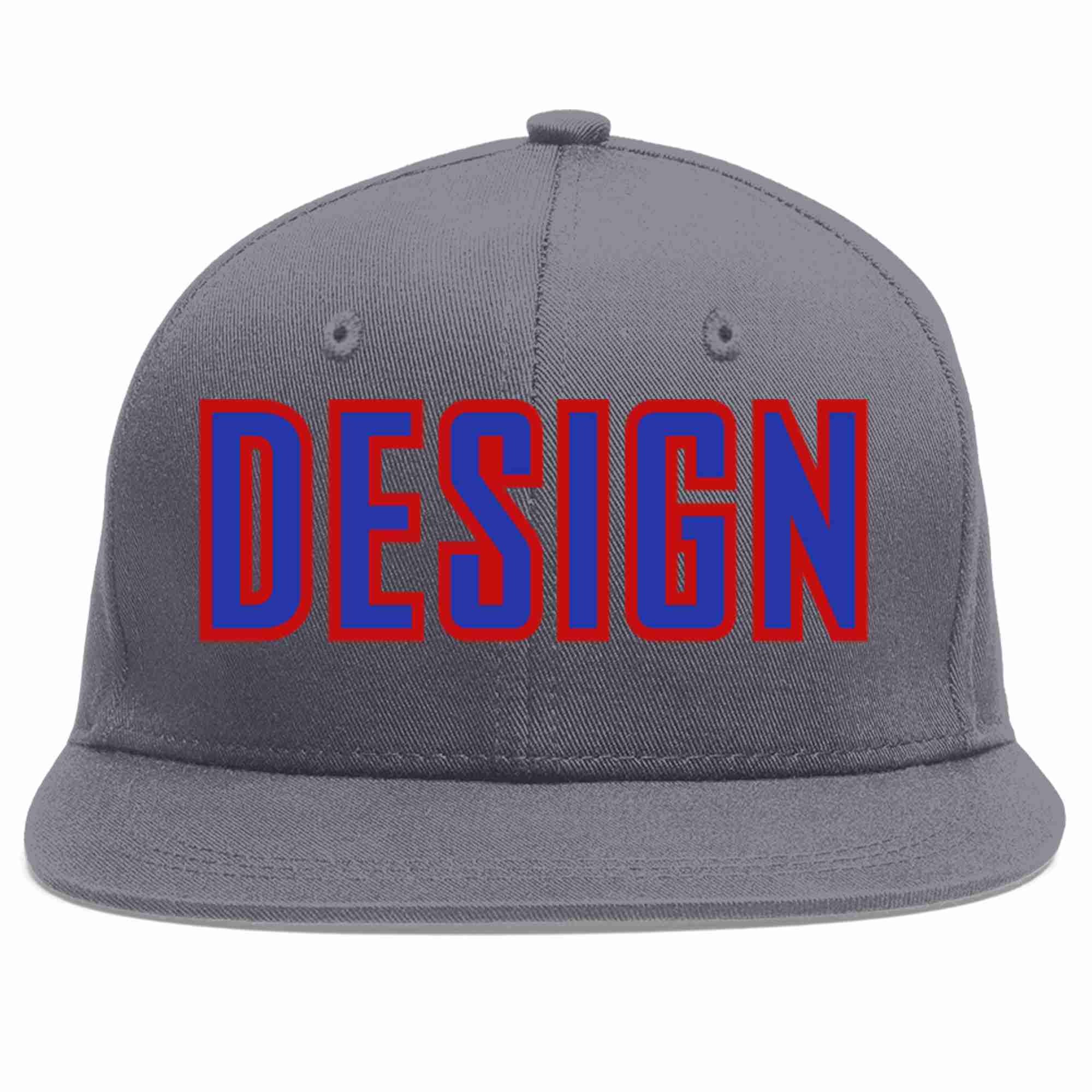 Custom Dark Gray Royal-Red Flat Eaves Sport Baseball Cap Design for Men/Women/Youth