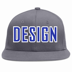 Conception personnalisée de casquette de baseball de sport à avant-toit plat gris foncé royal-blanc pour hommes/femmes/jeunes