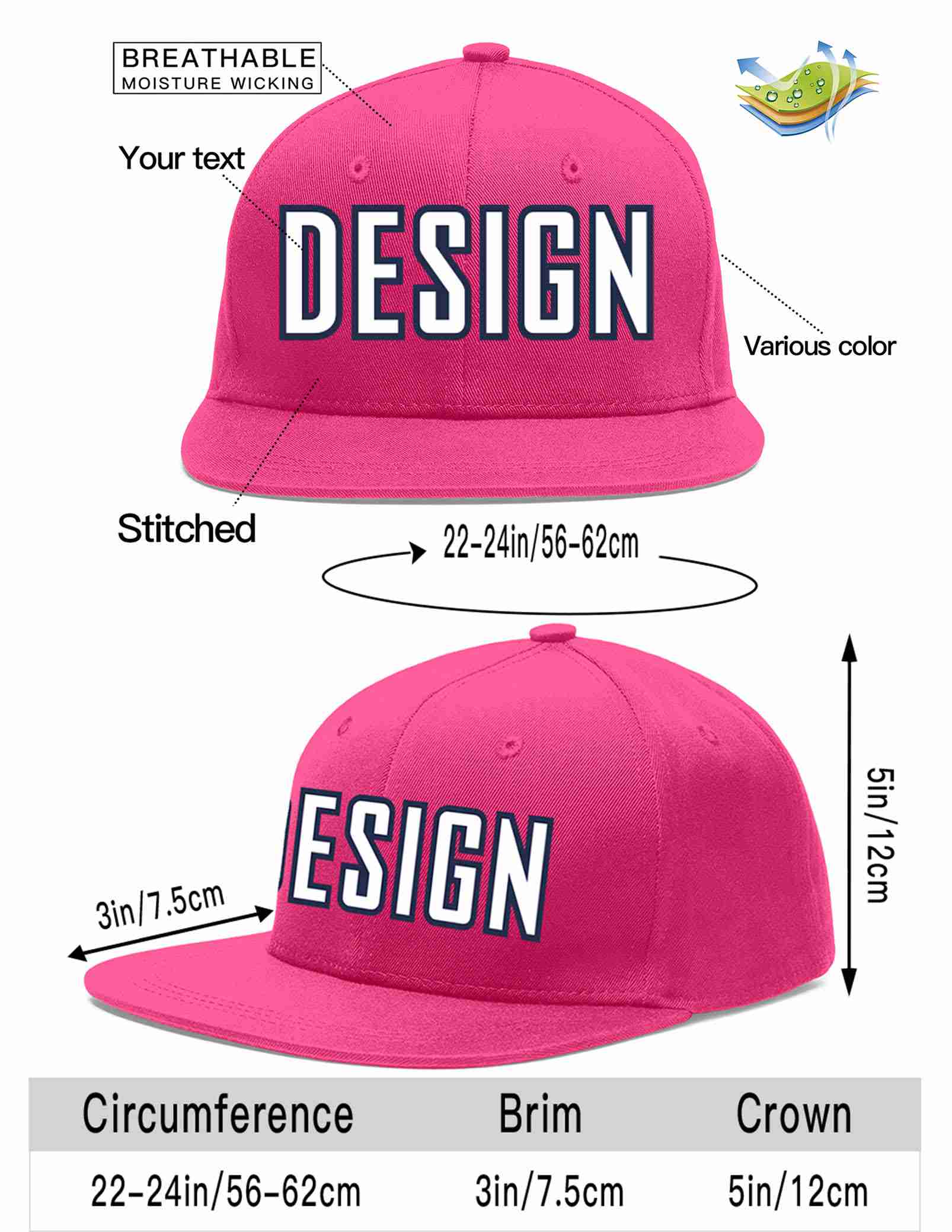 Custom Rose Red White-Navy Flat Eaves Sport Baseball Cap Design for Men/Women/Youth