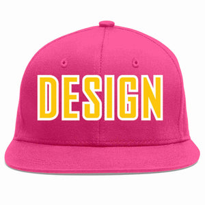 Custom Rose Red Gold-White Flat Eaves Sport Baseball Cap Design for Men/Women/Youth