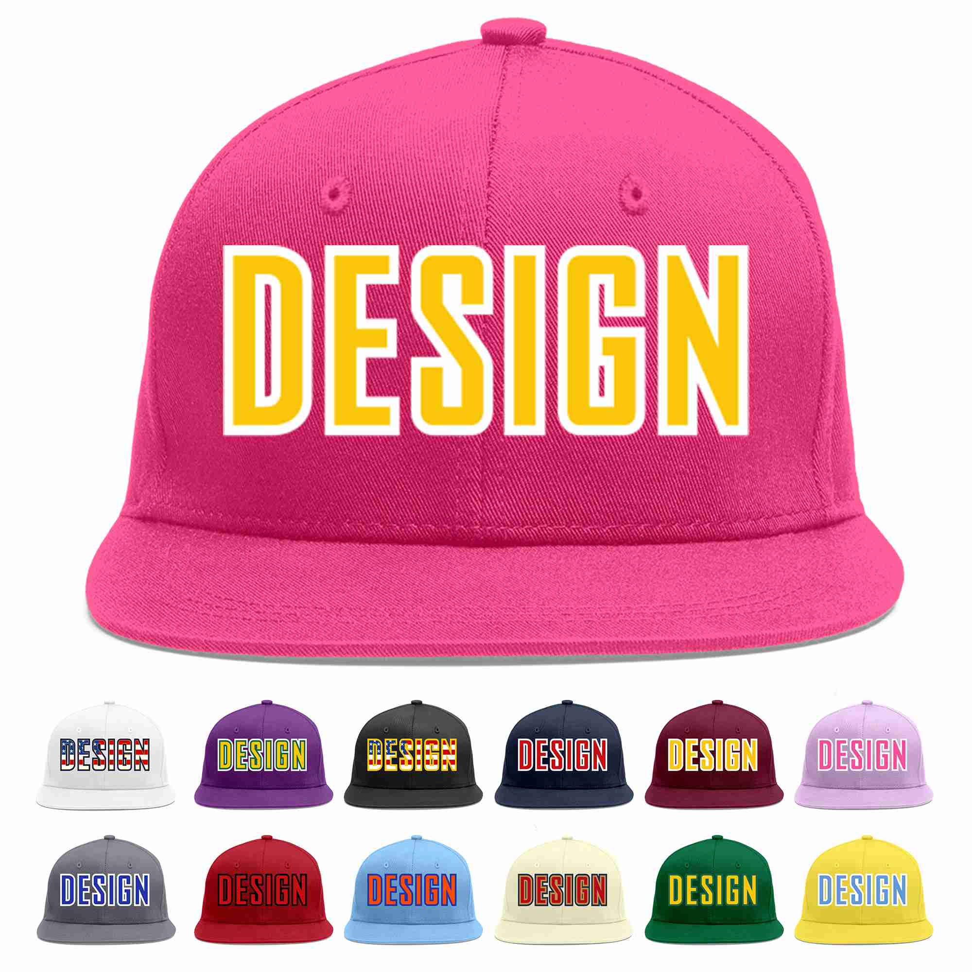 Custom Rose Red Gold-White Flat Eaves Sport Baseball Cap Design for Men/Women/Youth