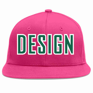 Custom Rose Red Kelly Green-White Flat Eaves Sport Baseball Cap Design for Men/Women/Youth