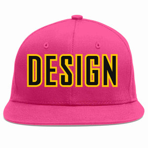 Custom Rose Red Black-Gold Flat Eaves Sport Baseball Cap Design for Men/Women/Youth