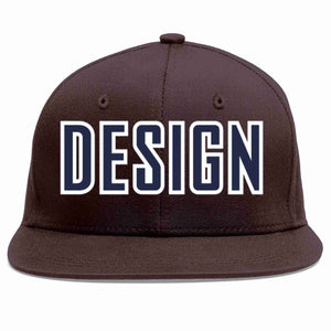 Custom Brown Navy-White Flat Eaves Sport Baseball Cap Design for Men/Women/Youth