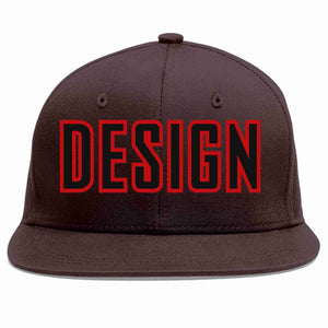 Conception personnalisée de casquette de baseball de sport à Eaves plates marron noir-rouge pour hommes/femmes/jeunes