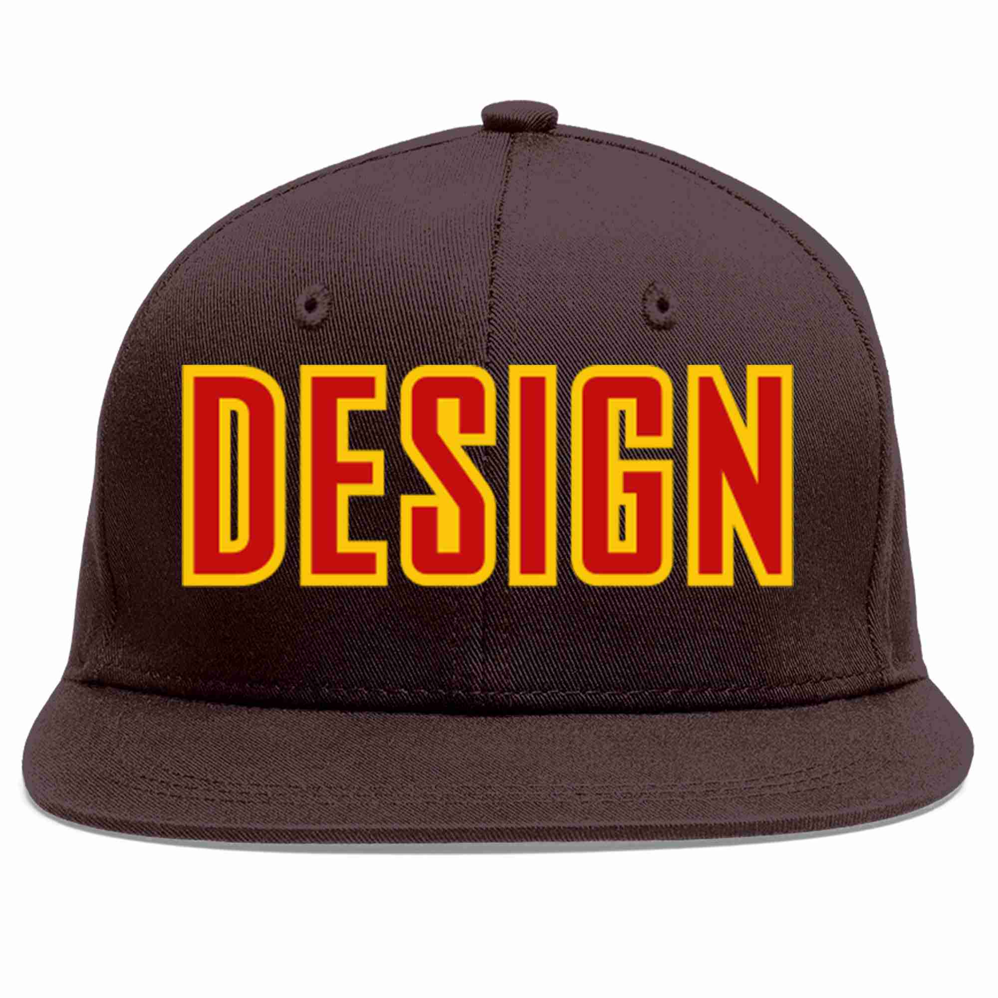 Custom Brown Red-Yellow Flat Eaves Sport Baseball Cap Design for Men/Women/Youth