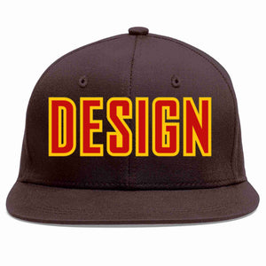 Custom Brown Red-Yellow Flat Eaves Sport Baseball Cap Design for Men/Women/Youth