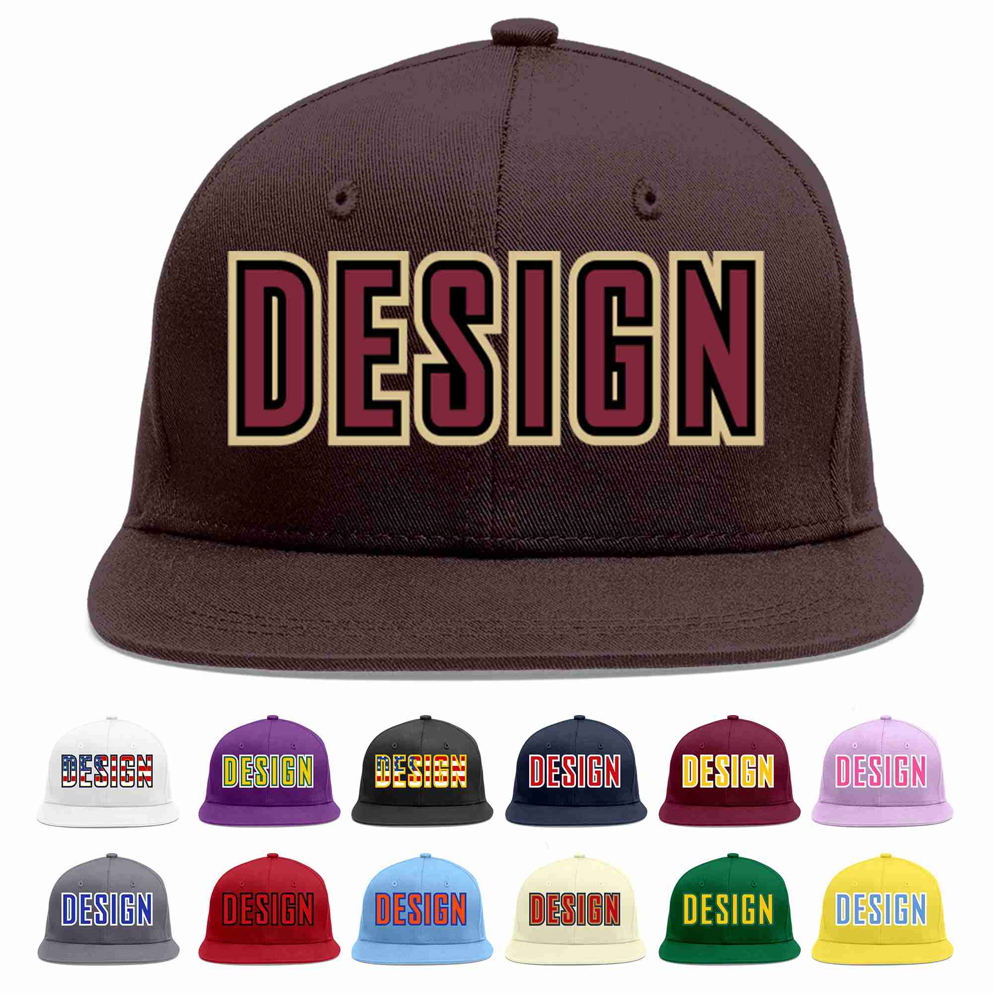 Custom Brown Crimson-Black Flat Eaves Sport Baseball Cap Design for Men/Women/Youth