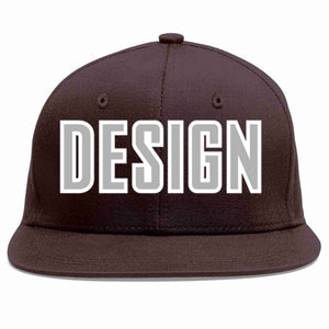 Custom Brown Gray-White Flat Eaves Sport Baseball Cap Design for Men/Women/Youth