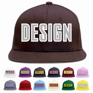 Custom Brown Gray-White Flat Eaves Sport Baseball Cap Design for Men/Women/Youth