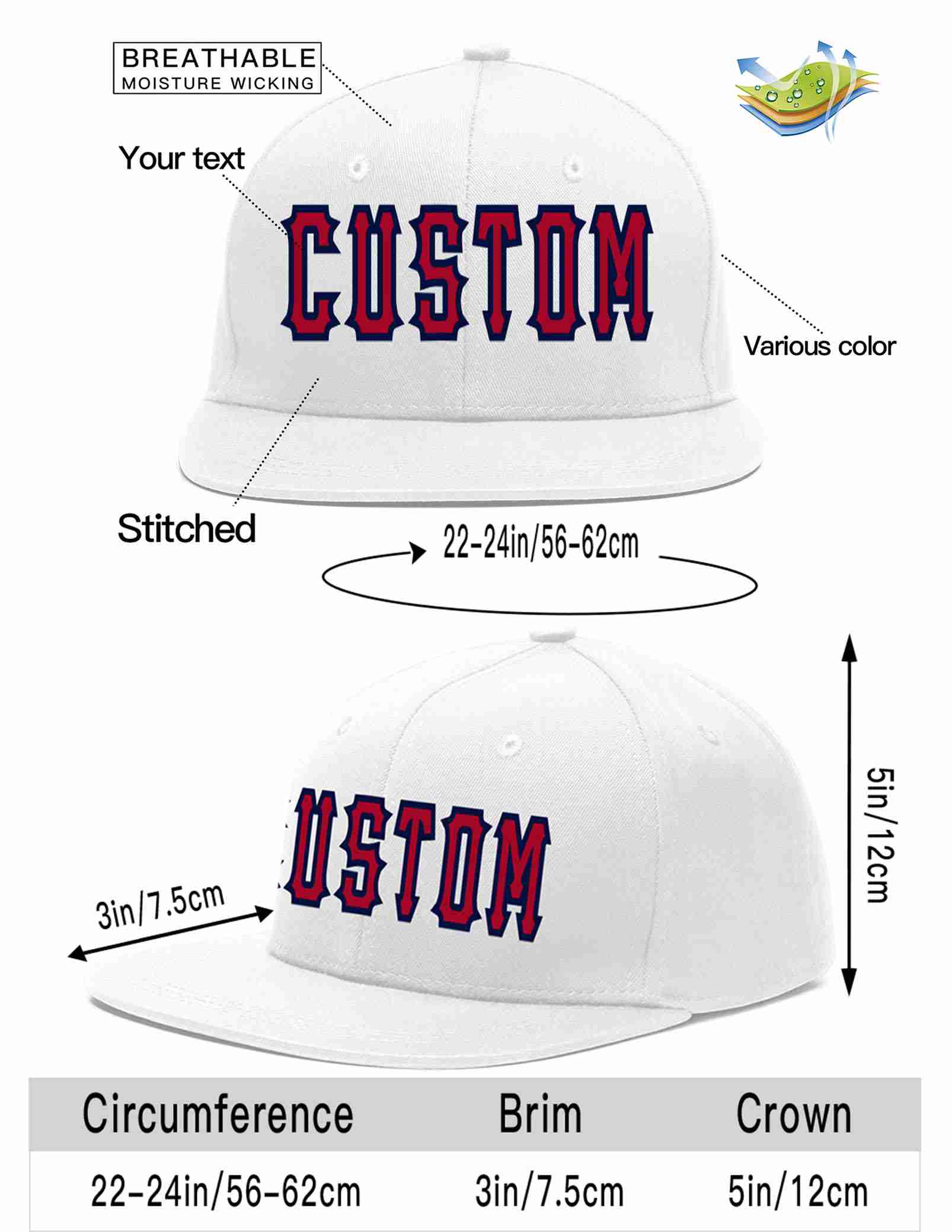 Custom White Red-Navy Casual Sport Baseball Cap