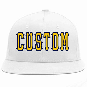 Custom White Gold-Navy Casual Sport Baseball Cap